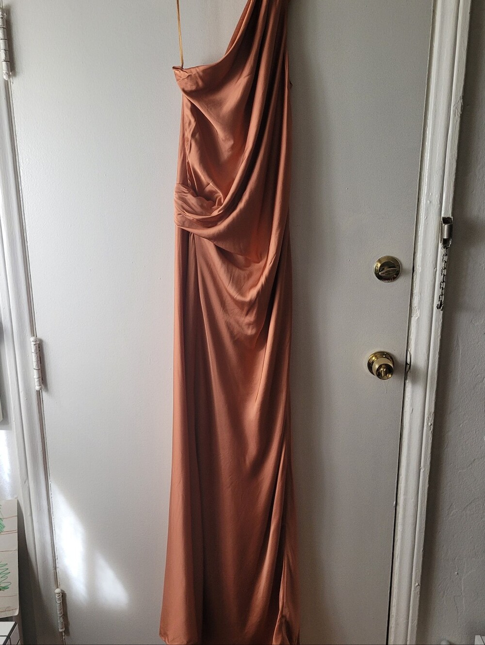 A.L.C. One-Shoulder Copper-Orange Satin Gown